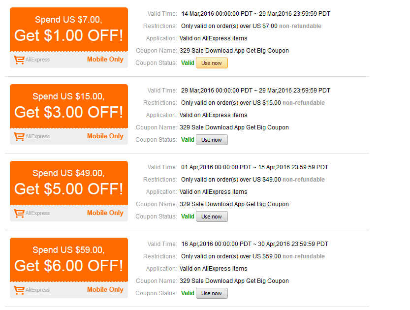Aliexpress coupons code