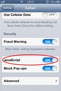 How to enable Java Script in Safari on iPad?