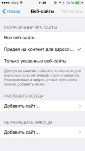 Ограничение доступа к сайтам iOS