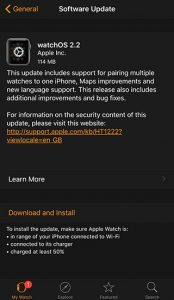 Instaliranje ažuriranja za Apple Watch verziju 2.2