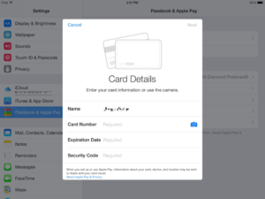 Adding a card on iPad