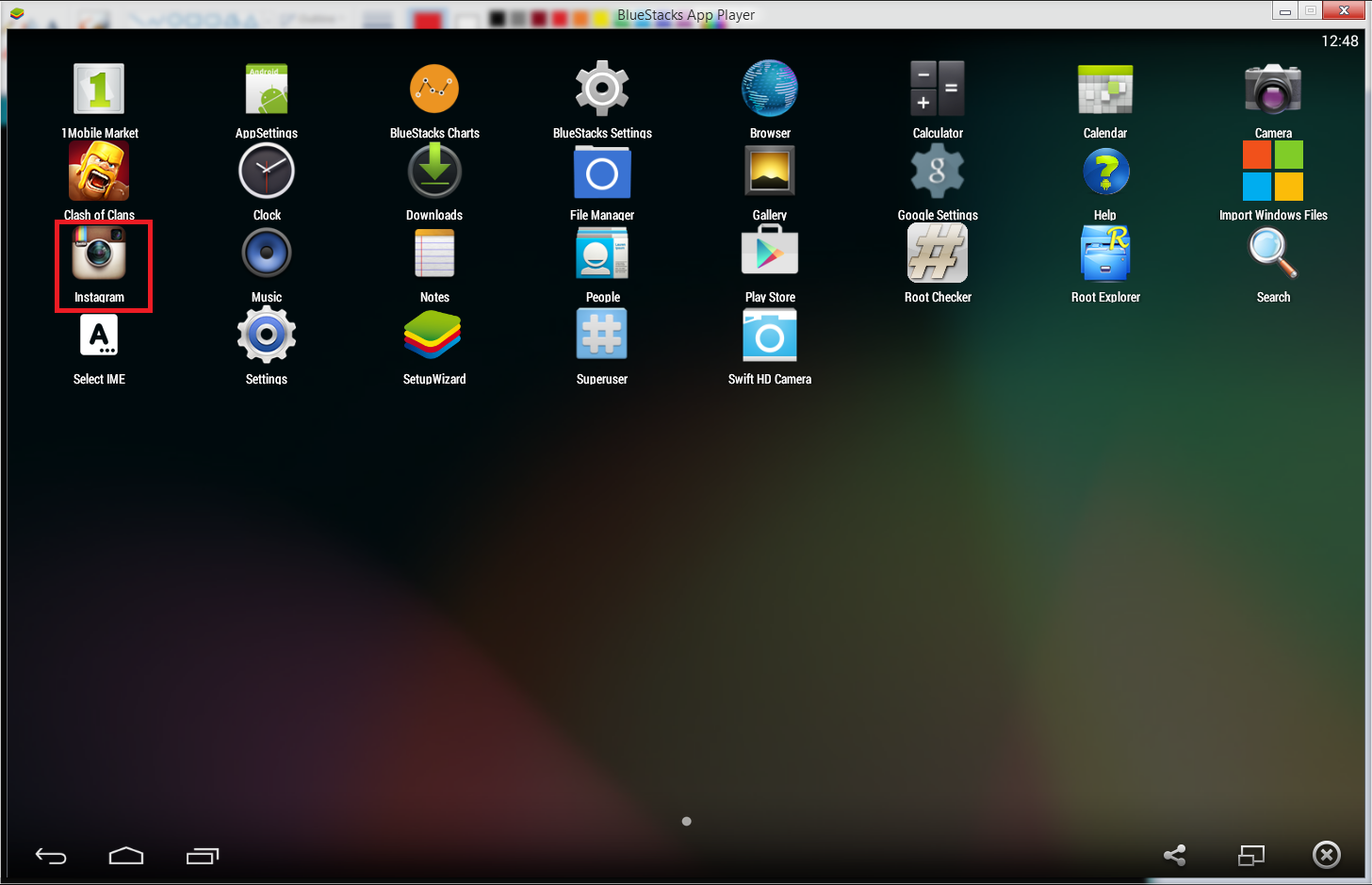 Ярлык Instagram в Bluestacks
