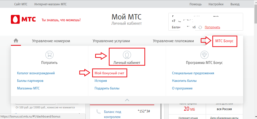 3. ábra: Hogyan írja be az MTS bónuszt a személyes fiókodon keresztül?