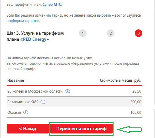 Малюнок 6. Підключення тарифу Супер МТС через особистий кабінет