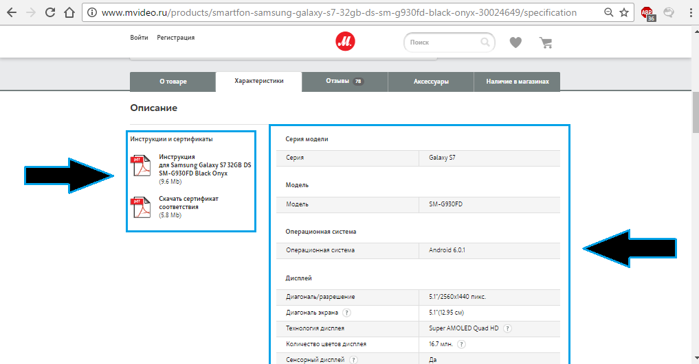 Figure 4. Where to see product characteristics and download instructions in the online store 