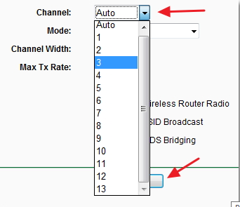 Figure 3. Définition du canal de transmission Wi-Fi via l'interface du routeur