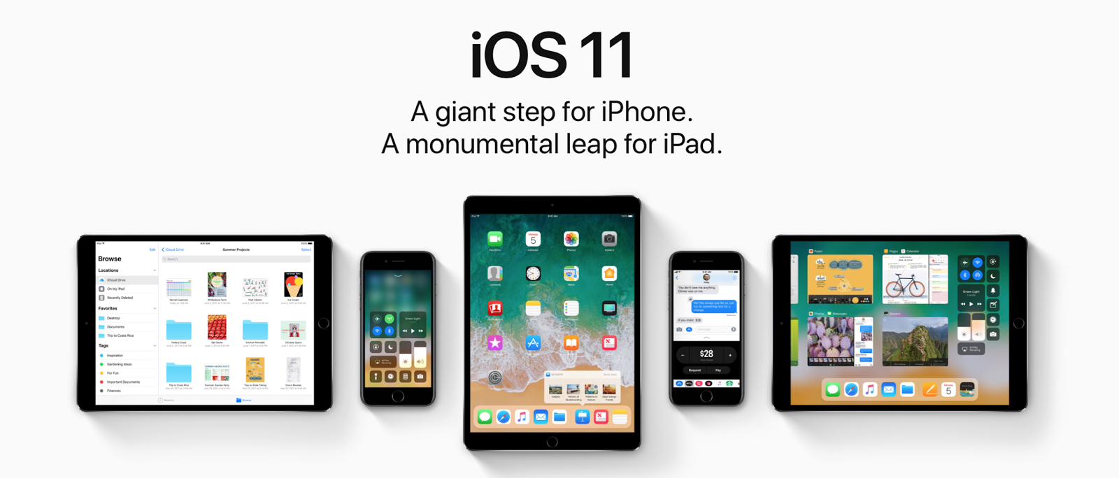Image 1. Az iOS 11 operációs rendszer új funkcióinak, jellemzőinek és zsetonjainak áttekintése az iPhone és az iPad számára. Az IOS 11 és az iOS 10 operációs rendszereinek összehasonlítása