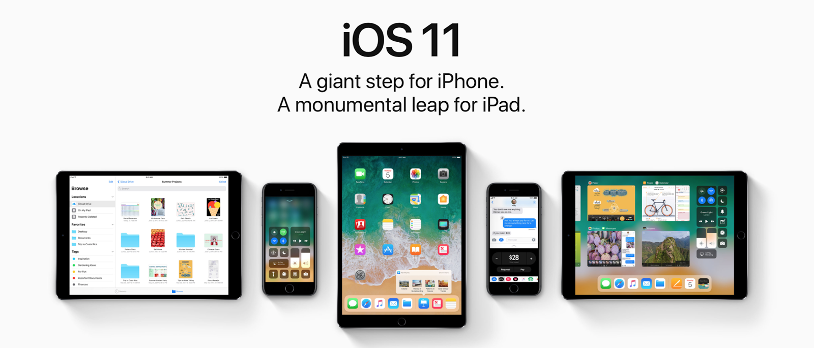 IMMAGINE 1. Panoramica delle nuove funzionalità, caratteristiche e chip del sistema operativo IOS 11 per iPhone e iPad. Confronto dei sistemi operativi iOS 11 e iOS 10