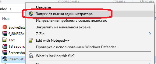 Изображение 7. Запуск установочного файла клиента Steam от имени администратора.