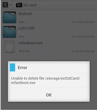 Image 3. Error reading a memory card on the phone.