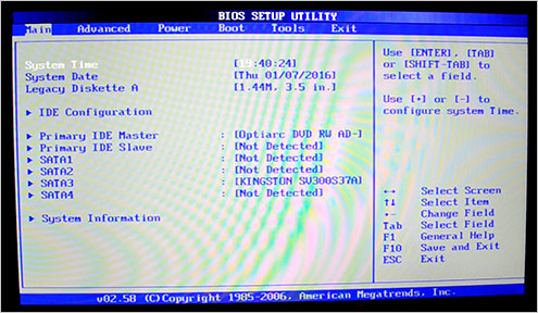 Image 12. Basic BIOS menu.