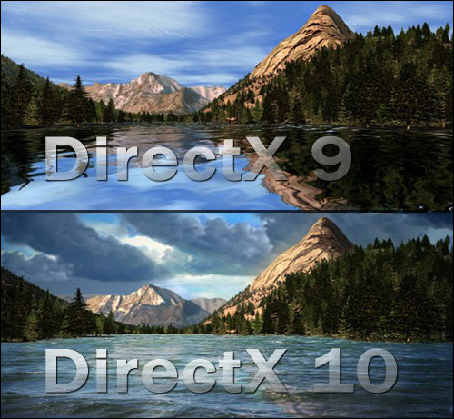 Imagem 6. Comparação de qualidade de imagem no jogo usando o DirectX 9 e DirectX 10 Technologies.