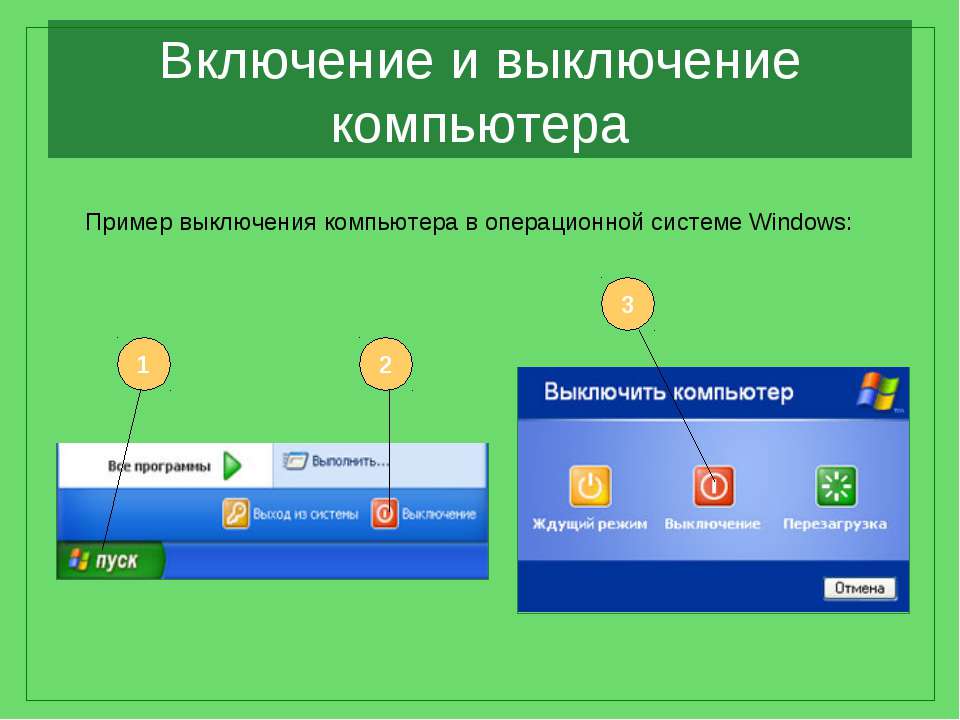 Включение компа. Включение и выключение компьютера. Выключить компьютер. Правильный порядок включения ПК. Завершение работы компьютера.