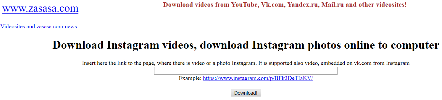 Скачиваем видеоролик с «Instagram» с помощью «Zasasa»