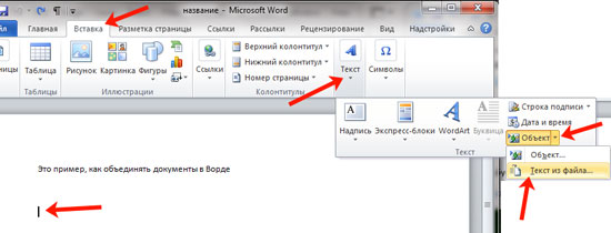 Изображение 4. Вставка текста из файла в документ Word.