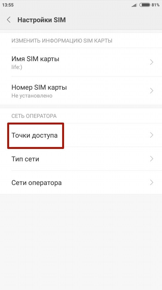 Изображение 3. Выбор SIM-карты и точки доступа.
