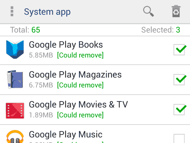 Изображение 7. Удаление сервисов Google Play и других стандартных приложений Android через файловые менеджер Root Explorer.