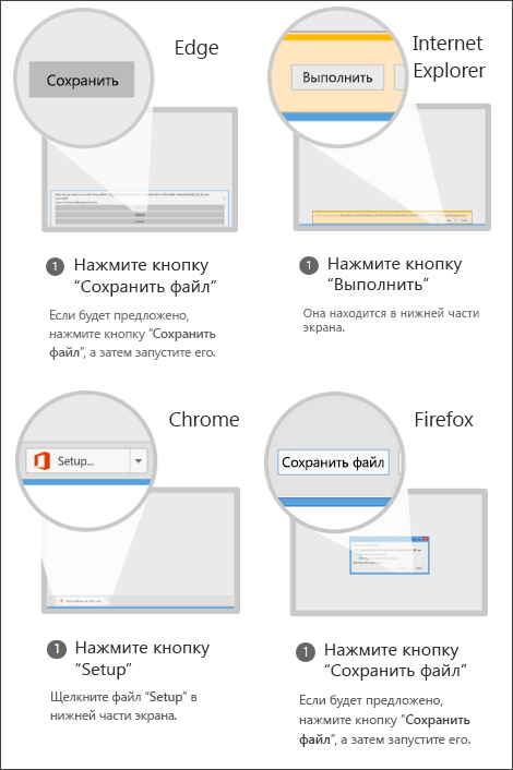 Image 2. Boutons d'enregistrement de fichiers dans différents navigateurs.