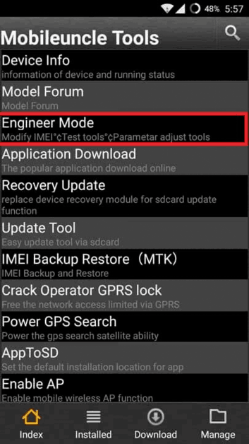 Image 7. Input in the engineer menu through the application.