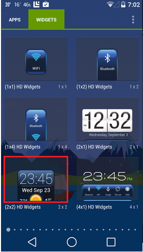 Изображение 6. Выбор виджета даты и времени и установка его на главный экран операционной системы Android.