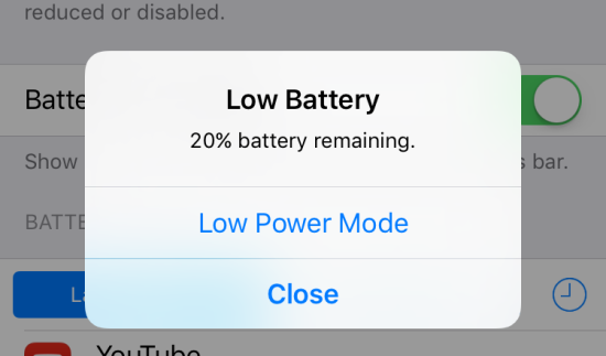 Image 2. Low battery charge notification.