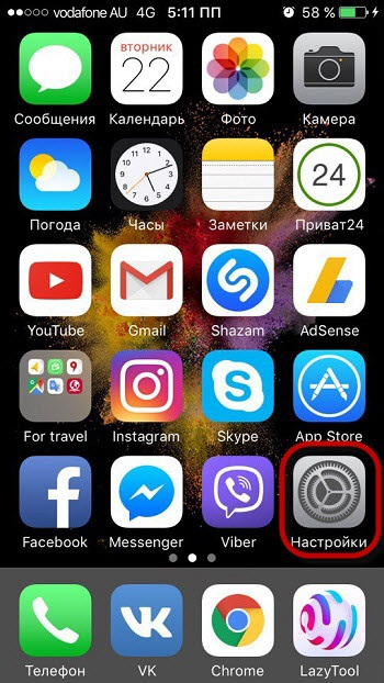 Изображение 3. Вход в настройки на iPhone.