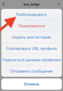 Изображение 12. Разблокировка пользователя в Инстаграме.